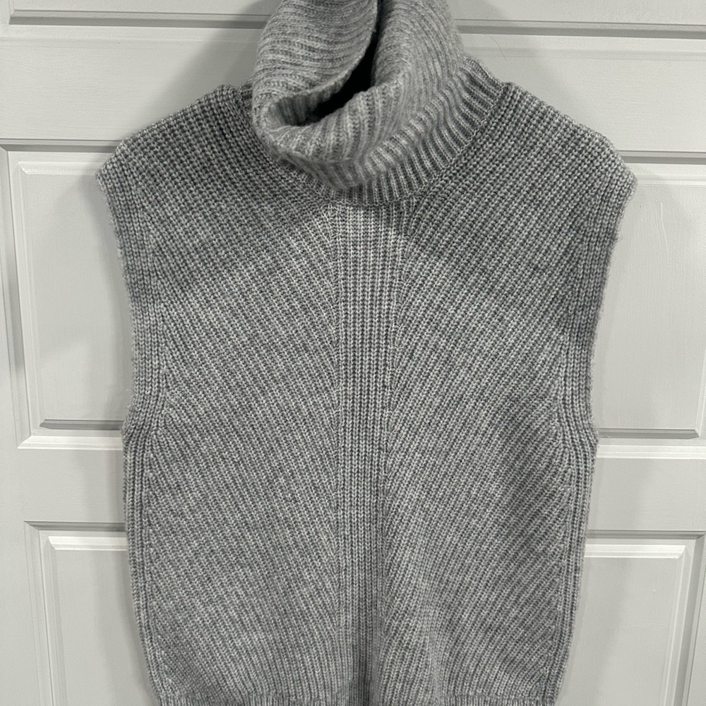 Gray Turtleneck Knit Sweater Vest
